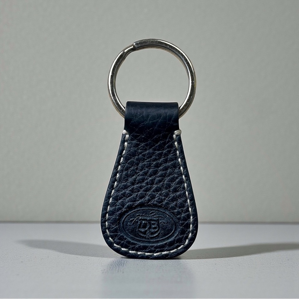 Dooney & Bourke Black Pebbled Leather Keyring Fob w/Contrast Stitching